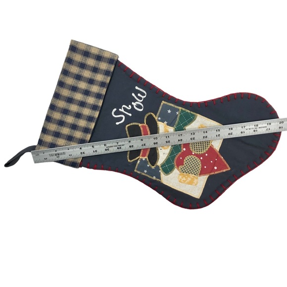 Christmas Stocking Snowman & Heart Dark Blue Gingham & Appliqué - Picture 7 of 9